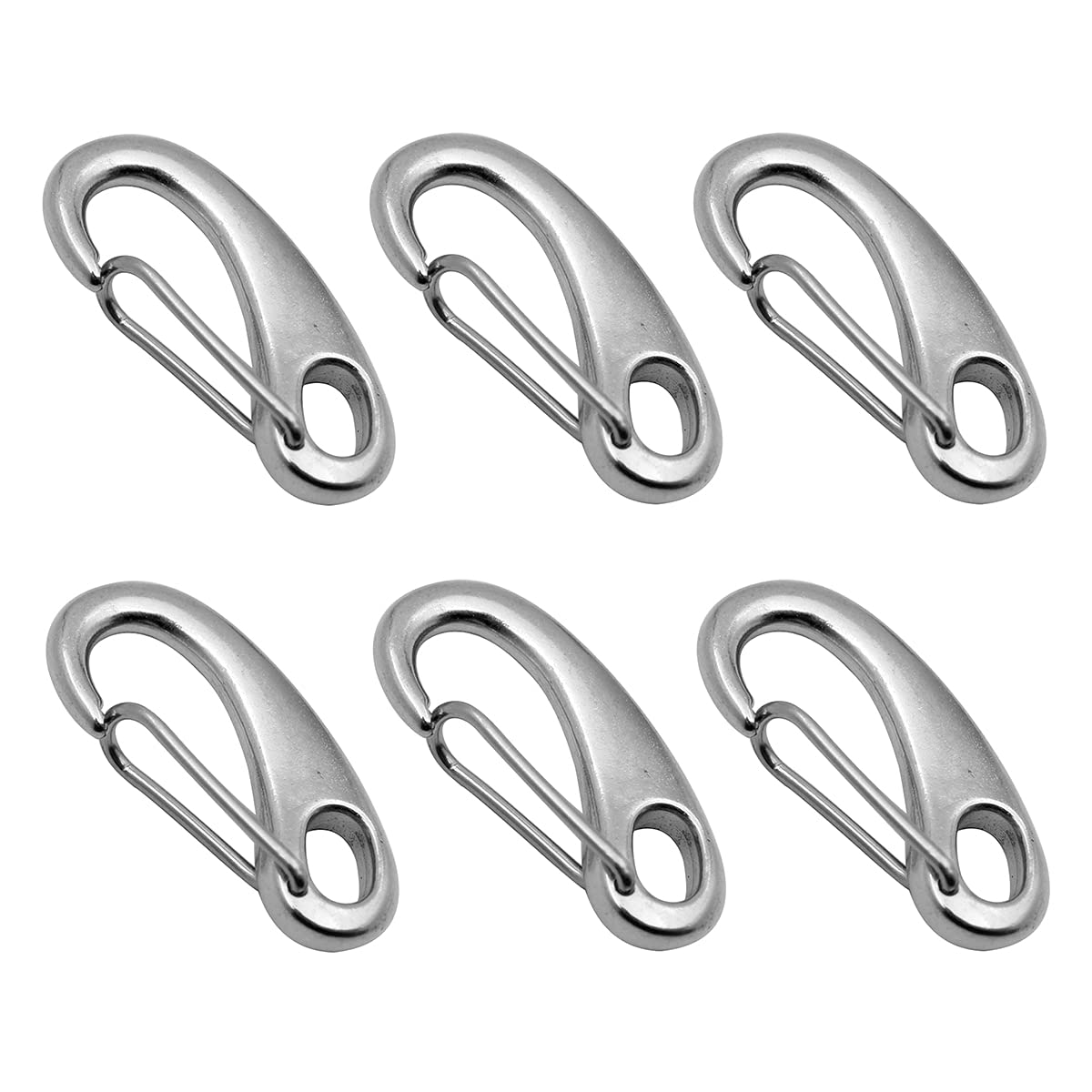 SyiXute Pack of 6 Snap Hooks, Spring Lobster Clasp in 304 Stainless Steel, 50 mm Egg Shape Spring Hooks for Mountaineering, Camping, Hiking, Outdoor Activities
