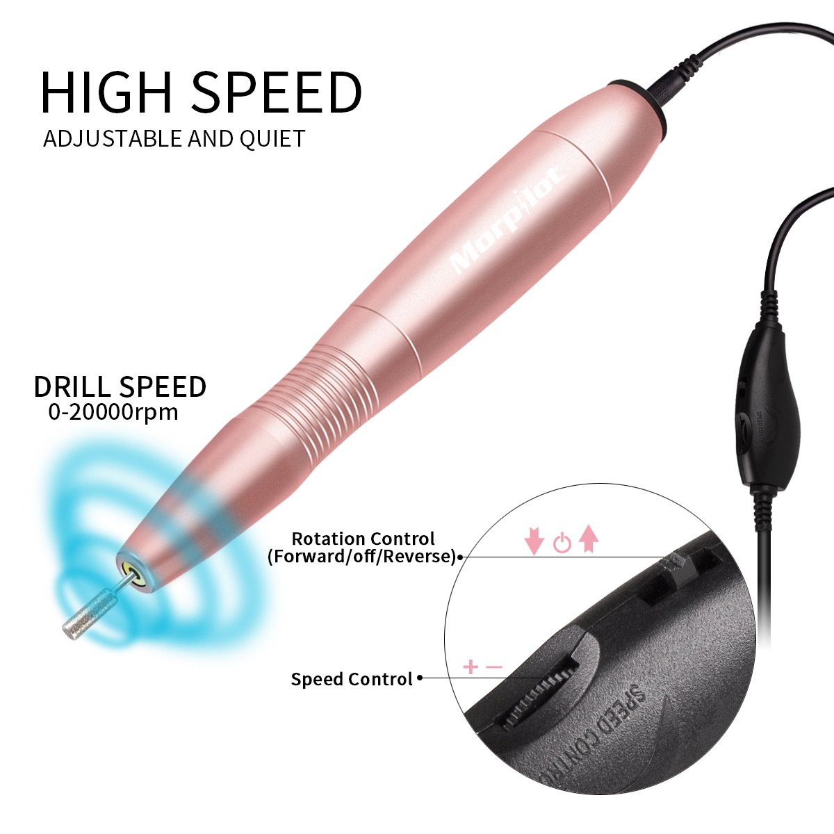 Fresa Unghie Elettrica, Morpilot 11 in 1 Kit Nail Drill Art Professionale Portatile per Ricostruzione Manicure e Pedicure, Trapano Chiodo per Casa e Salone con Set Strumenti di Lucidatura(20000rpm)