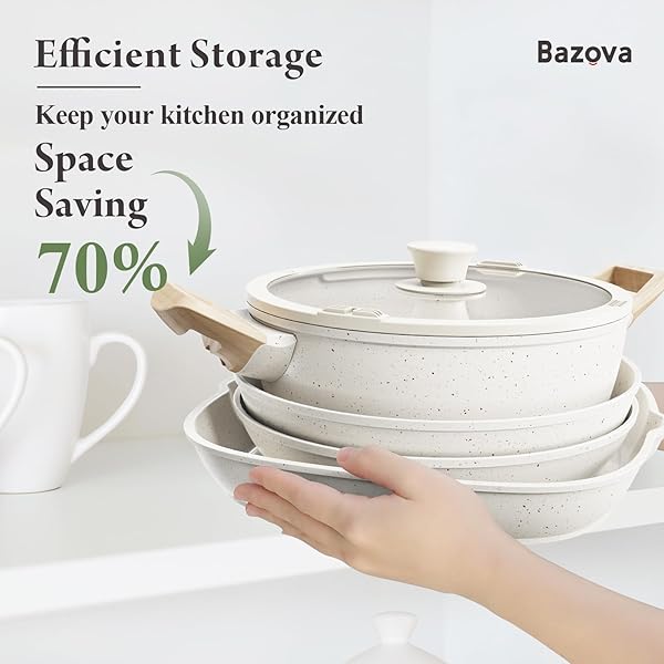 BAZOVA 19 PCS POTS AND PANS SET NON STICK CERAMIC COOKWARE SET WITH REMOVABLE HANDLES, NON TOXIC INDUCTION KITCHEN COOKWARE SETS RV COOKWARE,DISHWASHER/OVEN SAFE PFAS/PTFE/PFOA FREE,BLACK