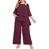 AOVDE Plus Size Pant Suits Mother of Bride Dressy Pant Suits 2 Piece Outfits with Pockets for Women Wedding Guest