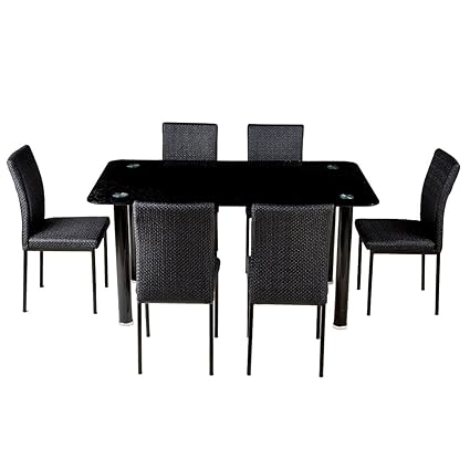 Woodness Bristol Glass 6 Seater Dining Table Set (Black)