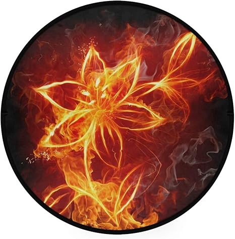 Amazon カオリヤ フロアマット 花柄 ハナ柄 炎の花柄 直径92cm 円形 ブラック センターラグ 床マット チェアマット インテリアマット 玄関マット オンライン通販