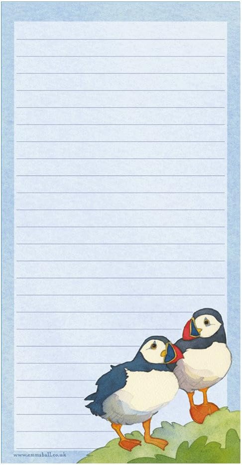 Puffins Magnetic Notepad Pair of Puffin Seaside Birds Lined Pad by Emma Ball