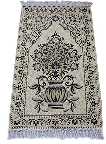 MOMIN BAZAAR Fabric Islamic Muslim Janamaz Musallah Prayer Mat Rug, 70 x 110 cm (Black)