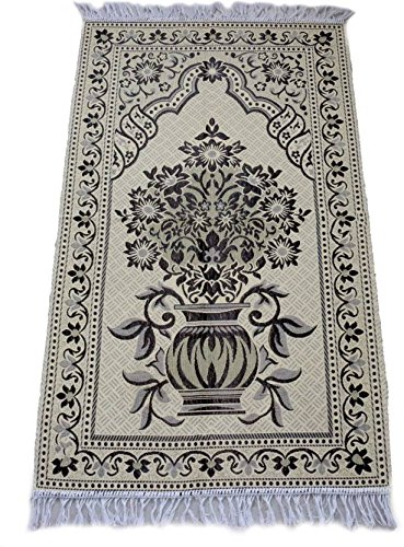 MOMIN BAZAAR Fabric Islamic Muslim Janamaz Musallah Prayer Mat Rug, 70 x 110 cm (Black)