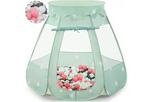 Wilhunter Baby Ball Pit Tent with 50 Balls - For Toddlers, Pink/White/Gray Princess Playhouse with Carry Bag, 109x90cm