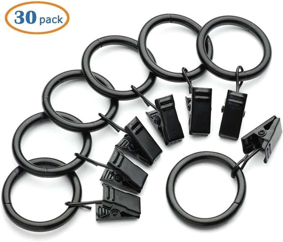 30 Pack 1.5" Extra Thick Black Metal Curtain Rings with