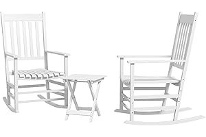 Outsunny 3 Pieces Outdoor Rocking Chair Set, Wooden Patio Rocking Chair Set with Folding Side Table, High Back and Armrests f