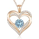 LOUISA SECRET Love Heart Birthstone Necklaces for Women, Birthday Gift for Girlfriend, Anniversary Jewelry Gift for Wife Her, 925 Sterling Silver Women Pendant Necklace, Mother's Day Christams Gift