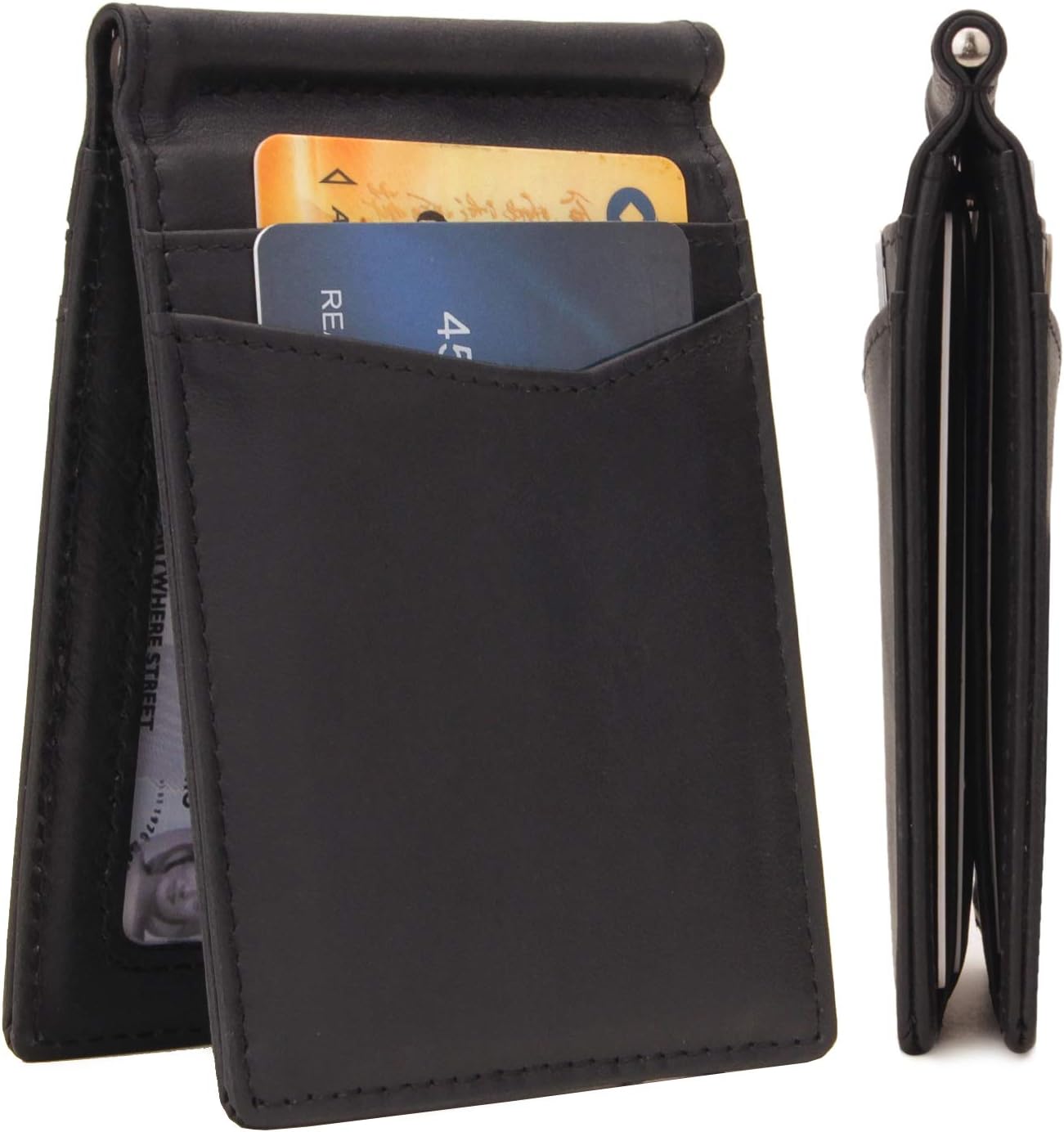 RFID Blocking Leather Men’s Bifold Wallet With ID Window | Men’s Wallet With Money Clip Inside | Ultra Thin, Super Slim, Minimalist Genuine Full Grain Leather Wallet with Gift Box PIEROS by Vass & Co