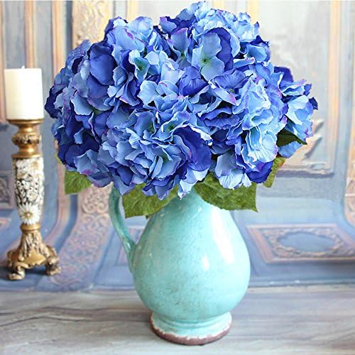 Duosuny Artificial Silk Fake 5 Heads Flower Bunch Bouquet Home Hotel Wedding Party Garden Floral Decor Hydrangea (Blue-1)