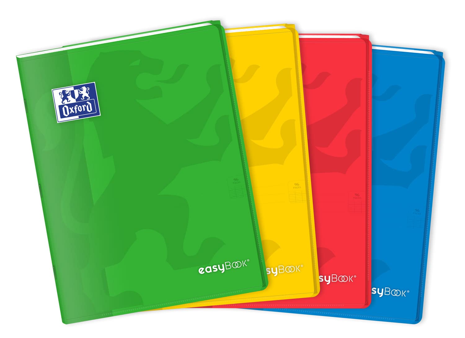 Oxford Set of 4 Easybook Notebooks 24 x 32 cm Large Squared Seyès 96 Pages Stapled 90 g Polypropylene Cover Assorted Colours