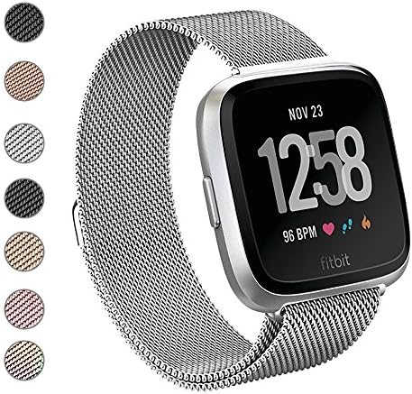 CUZOW Fitbit Versa Bands for Women Men Small Large, Milanese Loop Stainless Steel Replacement Bracelet Strap with Magnet Closure Accessories Wristbands for Fitbit Versa