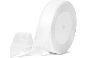 FLEXITONIC White Ribbon for Flower Bouquet 1 Inch 50 Yards Sheer Organza Ribbon for Gift Wrapping Mothers Day Ribbons for Crafts Ribbon for Hair Thin Burgundy Ribbon for Wedding Party Decorations DIY