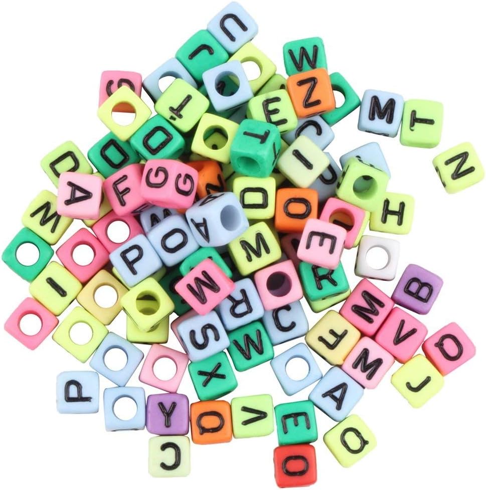 1Bag / 100Pcs 6mm Alphabet Letter Charms for Beads for Loom Bands Bracelet Multi-Colored No Glue No Mess Good As Gift - Multi-Color