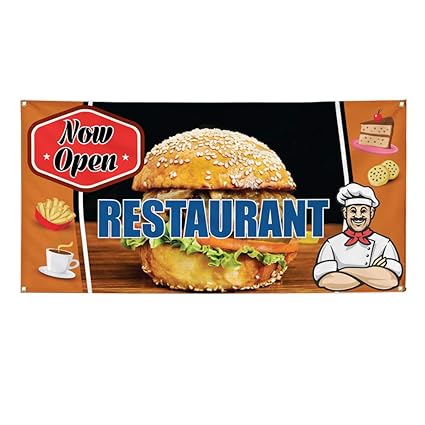 Amazon Com Vinyl Banner Sign Now Open Restaurant Restaurant