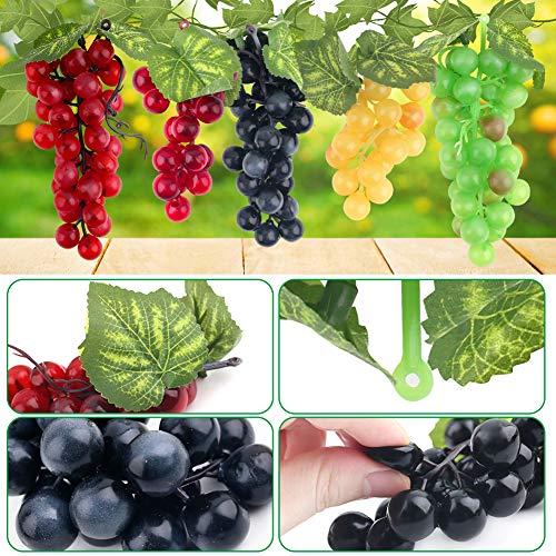 BigOtters 10 Bunches Artificial Grapes, Fake Grapes Simulation Decorative Lifelike Frosted Rubber Grapes Clusters for Wedding Wine Kitchen Centerpiece Decor Faux Fruit Props (5 Colors,2 Size)