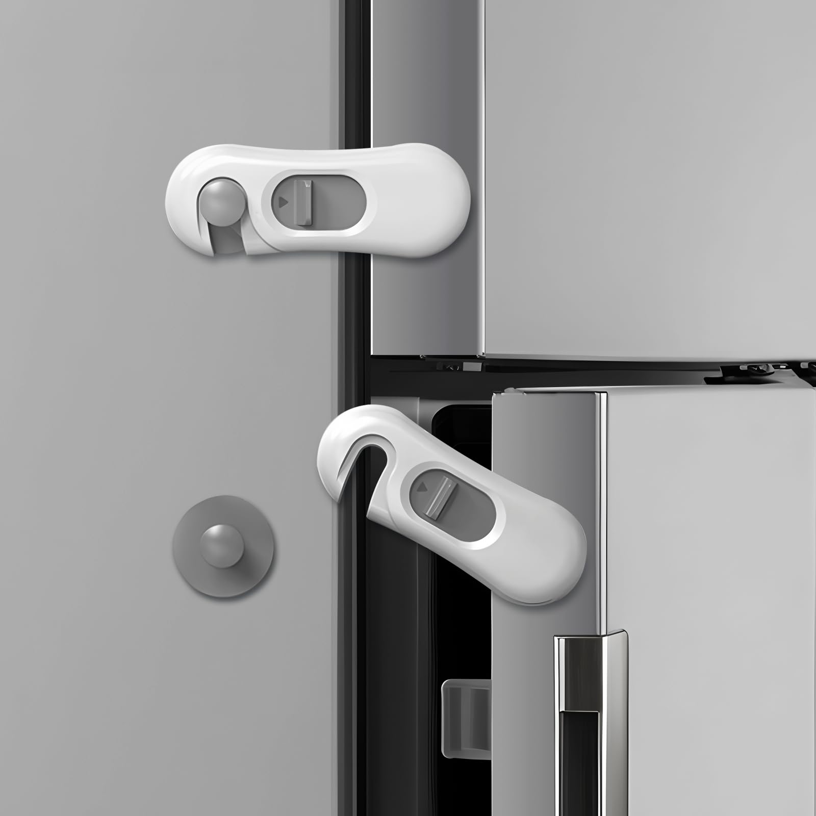 Photo 1 of 5-Pack Child Proof Refrigerator Lock with 3M Adhesive, Baby Child Safety Cabinet Locks, Kids Safety Fridge Locks for Oven Drawers Door- White& Gray
