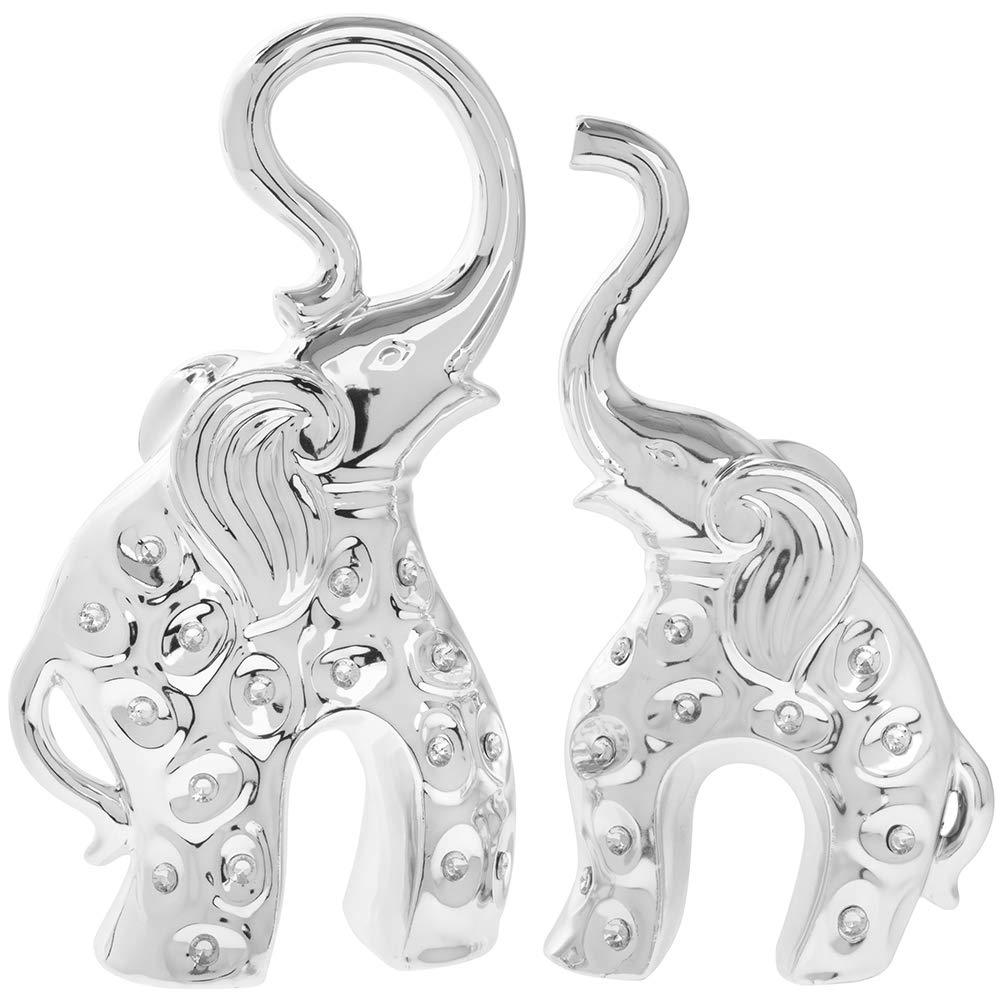 The Leonardo Collection Pair Of Silver Elephant Ornament with Crystal Diamante Detailing