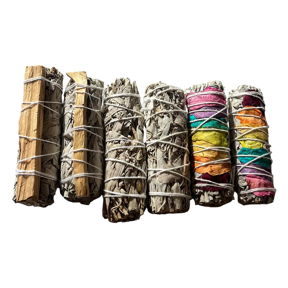 Smudge Sticks Variety Pack, 6pcs, Includes Classic Sage, Palo Santo Blend and Chakra Petals Sage, 4-inch