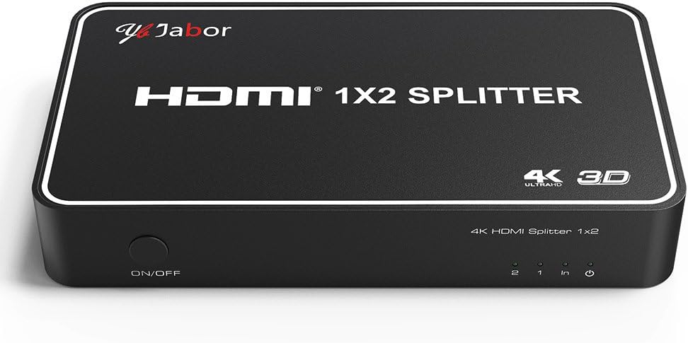 Jabor HDMI Splitter, 1x2 HDMI Splitter Powered HDMI Splitter AmplifierCertified for UHD 4K×2K@30Hz & 3D Support