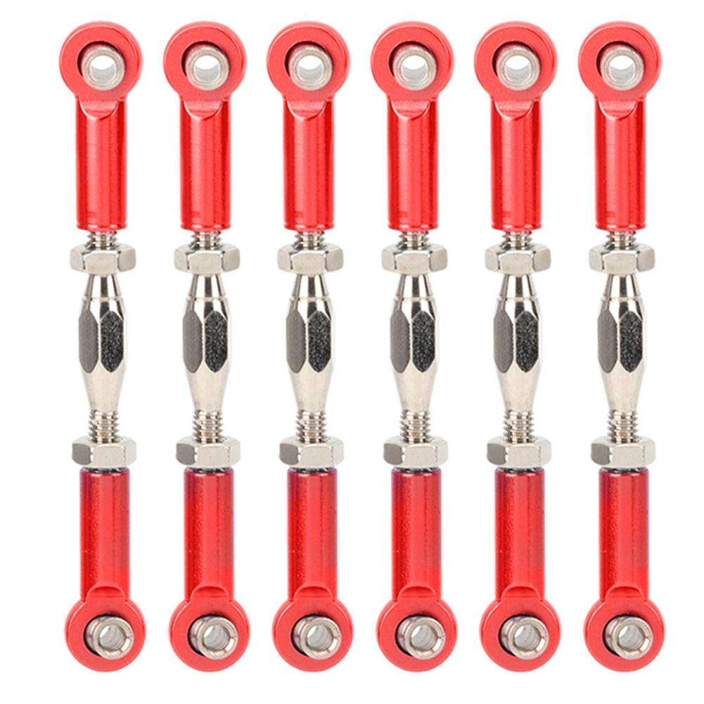 RC Pull Rod, 6Pcs Adjustable Servo Links Tie Rod Aluminum Alloy Turnbuckle Rod Linkage Set for RC Hobby Car Model(Red)