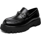 Boaobaihuo Mens Patent Leather Slip-On Platform Dress Horsebit Loafer Low Heels Round Toe Non-Slip Penny Shoes for Formal Business Wedding