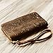 Genuine Italian Leather Case for Iphone 6 PLUS / iPhone 6s PLUS Leather Wallet Case Handmade Wristlet Cover Tooled Flower Brown