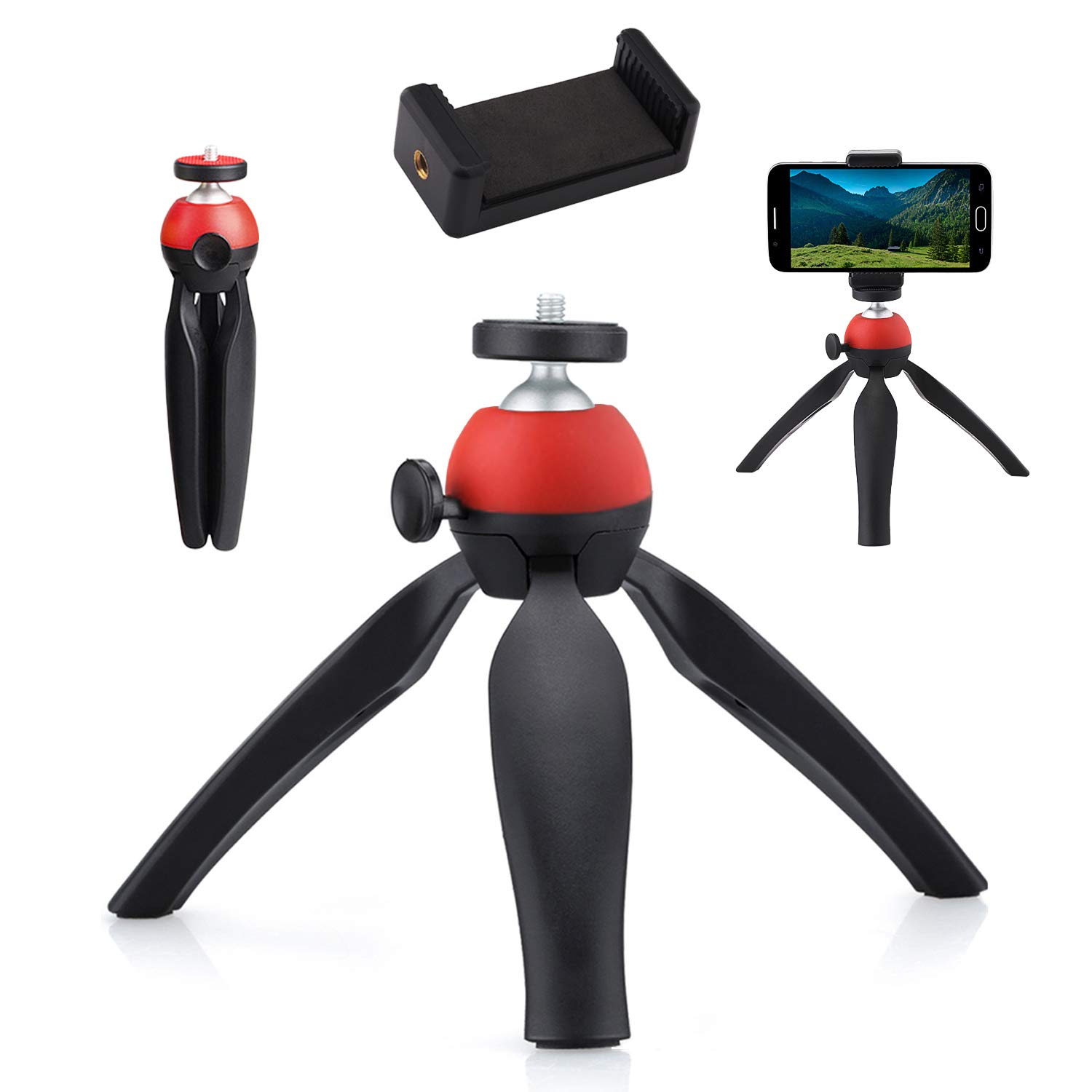 Mini Tripod, Mobile Phone Tripod Grip Stabilizer, For Smartphone,GOPRO, Small Camera, 360ยฐ Rotation Phone Holder, Red