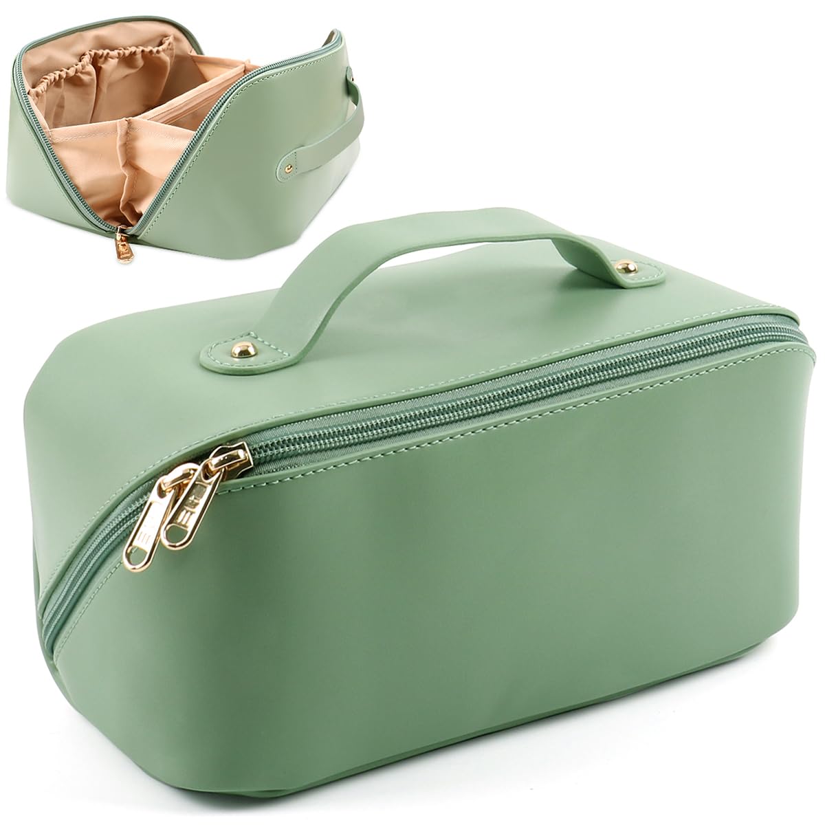 MAMUNU Large Capacity Cosmetic Travel Makeup Storage Bag with Handle Portable Zipper Cosmetic Toiletry Makeup Bag Large with Compartments for Women Girls