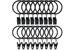 LCHKREP 1.5 inch Curtain Rings, 20 Pcs Black Curtain Hooks, Rustproof Metal Curtain Rings with Clips, Solid Curtain Clips with Rings, Decorative Vintage Curtain Hooks