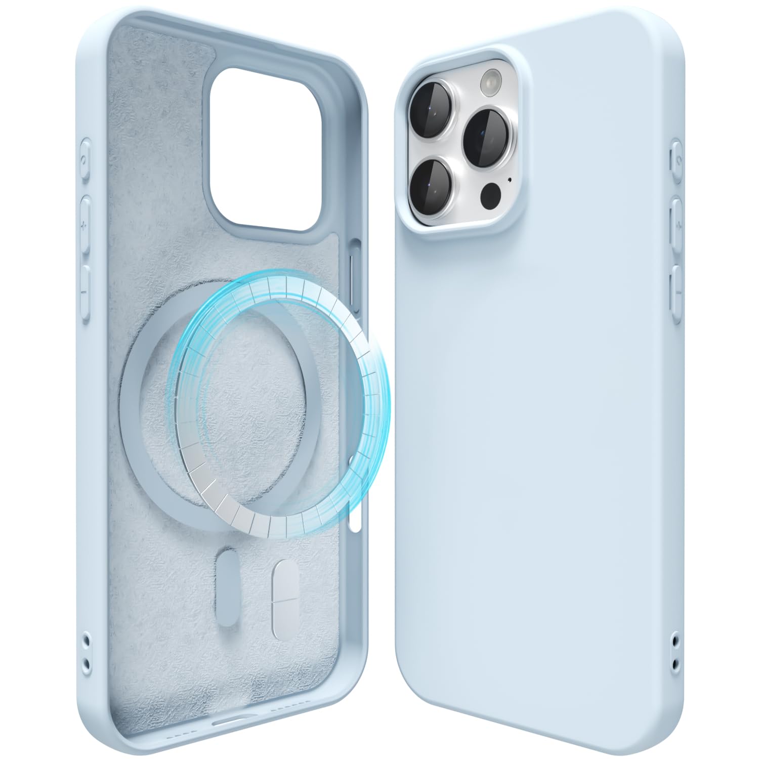 Photo 1 of oakxco Silicone Case for iPhone 16 Pro Case Magnetic, Compatible with Magsafe Wireless Charging, Slim Thin Soft Rubber Gel, Girly Cute Aesthetic Trendy Hard Shell Mag Safe Cover for Women, Light Blue