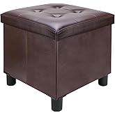 Emosoon 18 Inches Cube Storage Ottoman, Faux Leather Collapsible Square Folding Ottoman Furniture with Storage for Living Room Bedroom, Foot Rest Foot Stool with Legs, Brown 18x18x18 Inches