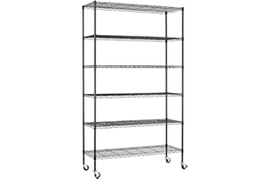 FDW 48"L×18"W×82"H Wire Shelving Unit Storage Cart Metal Shelf Rolling Utility Cart 2100Lbs Capacity with 6 Tier Casters Adjustable Layer Rack Strong Steel for Restaurant Garage Pantry Kitchen,Black