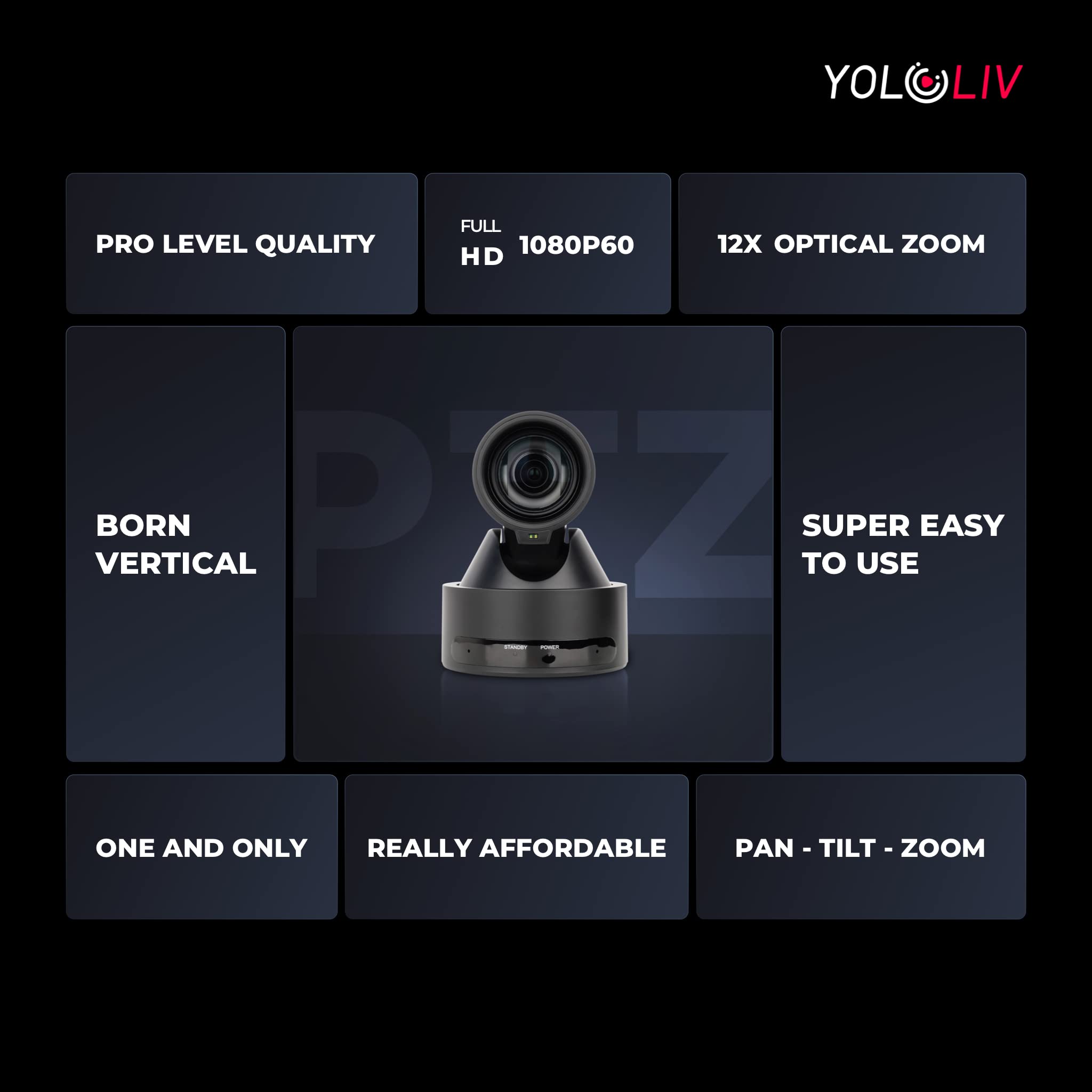 YOLOLIV VertiCam PTZ Camera 1080P Vertical Live Streaming with 12x Optical Zoom, Remote Control, Auto Focus, Portrait Output