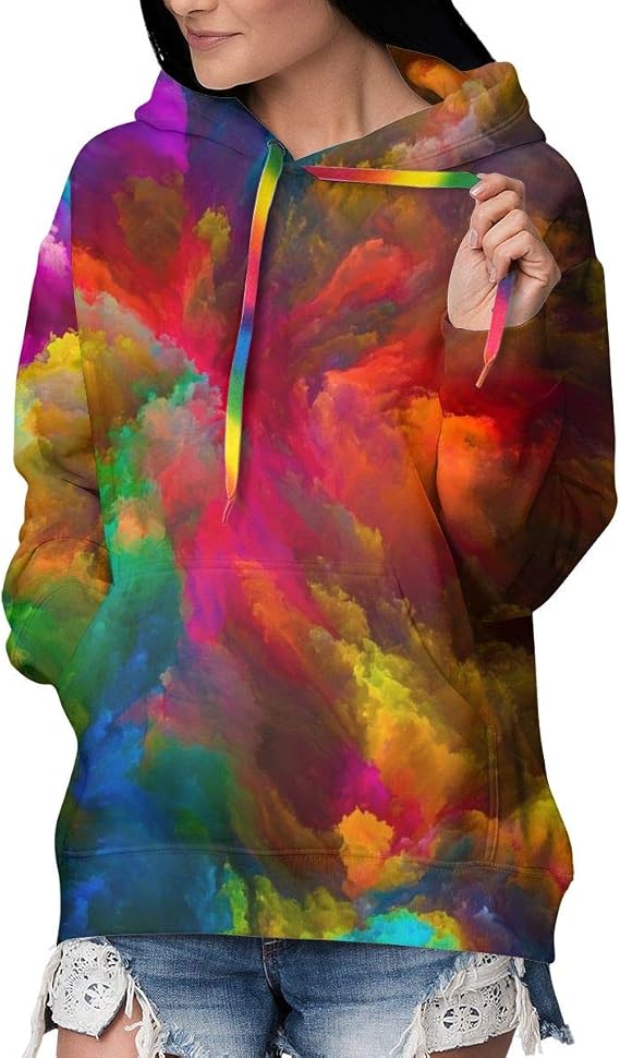 Amazon 秋服 ガールズ パーカー 長袖 色爆発シリーズ鮮やかなペイントとリッチで構成された芸術的な抽象化 トレーナー トレーナー パーカー 通販