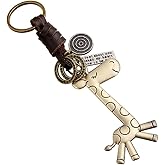 Funny live Cute Animal Key Decoration Backpack Pendant Couple Keychain Alloy Giraffe Leather Key Chain Bag Charm Car Decor Ornament