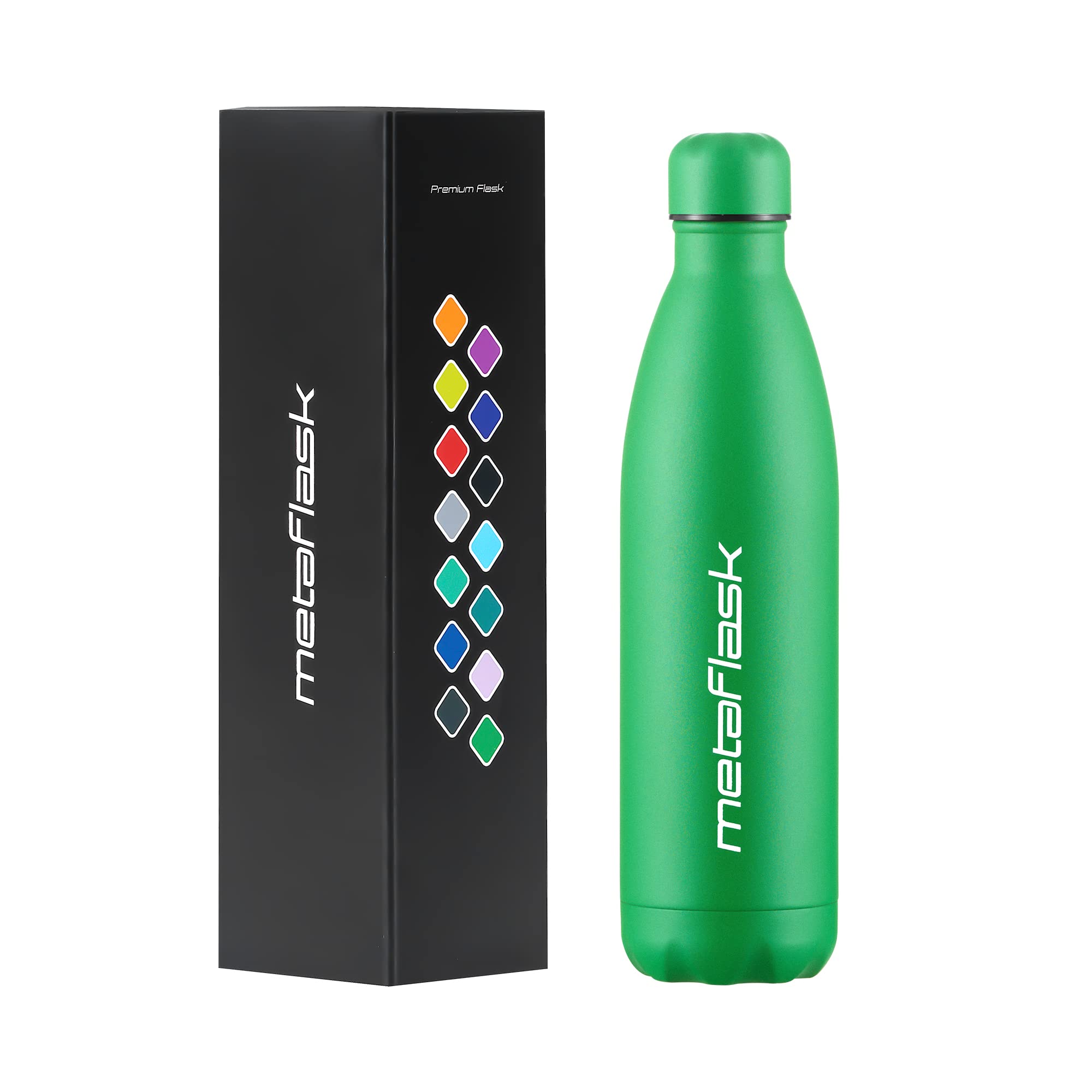 MetaFlask Water Bottle, Insulated Stainless Steel Water Bottle | 24 Hour Cold & 12 Hour Hot | Top Performance Bottles | Ideal for Gym, Yoga, Cycling | Leak-Proof (Dark Green, 750ml)