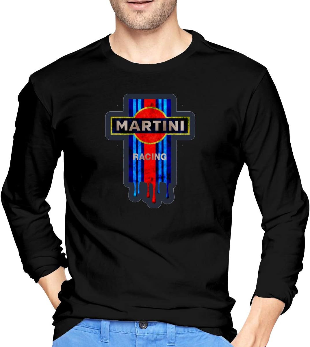 Vintage Martini Racing Men's Classic-Fit Long-Sleeve Crewneck Cotton Graphic Top Tee