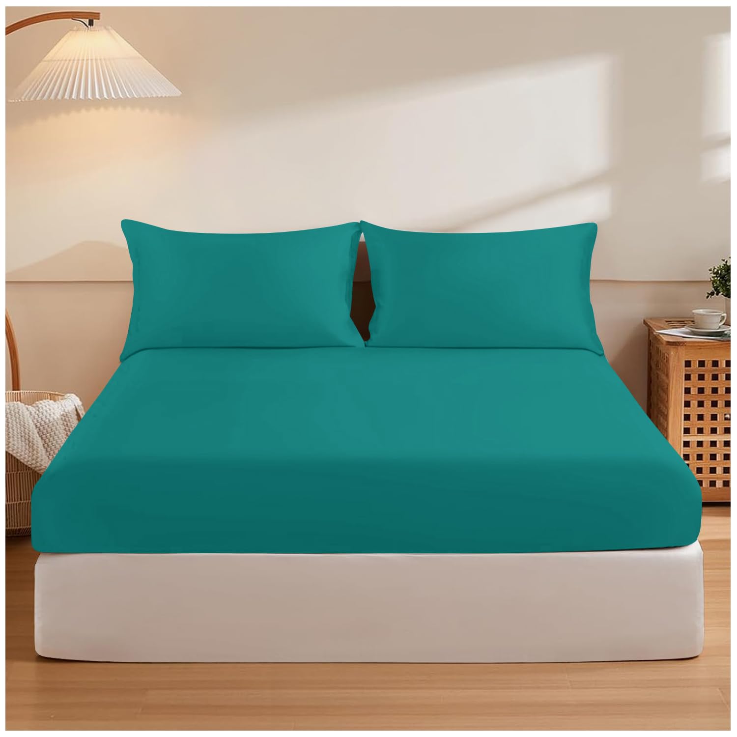 GC GAVENO CAVAILIA Easy Care Polycotton Fitted, Plain Dyed Bed Sheets OR Housewife Pillowcases 2 Pack, Polyester-Cotton, Deep Teal, King