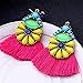 JUST N1 Short Tassel Drop/ Dangle Earrings with Rhinestones and Gold Tone Colorful