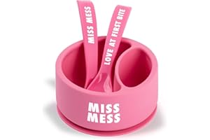 Bella Tunno Bowl and Spoon Baby Feeding Set Suction Bowl and Spoon for Toddlers and Kids, Baby Led Weaning Set with Non-Toxic, BPA Free Silicone, Miss Mess/Love First Bite