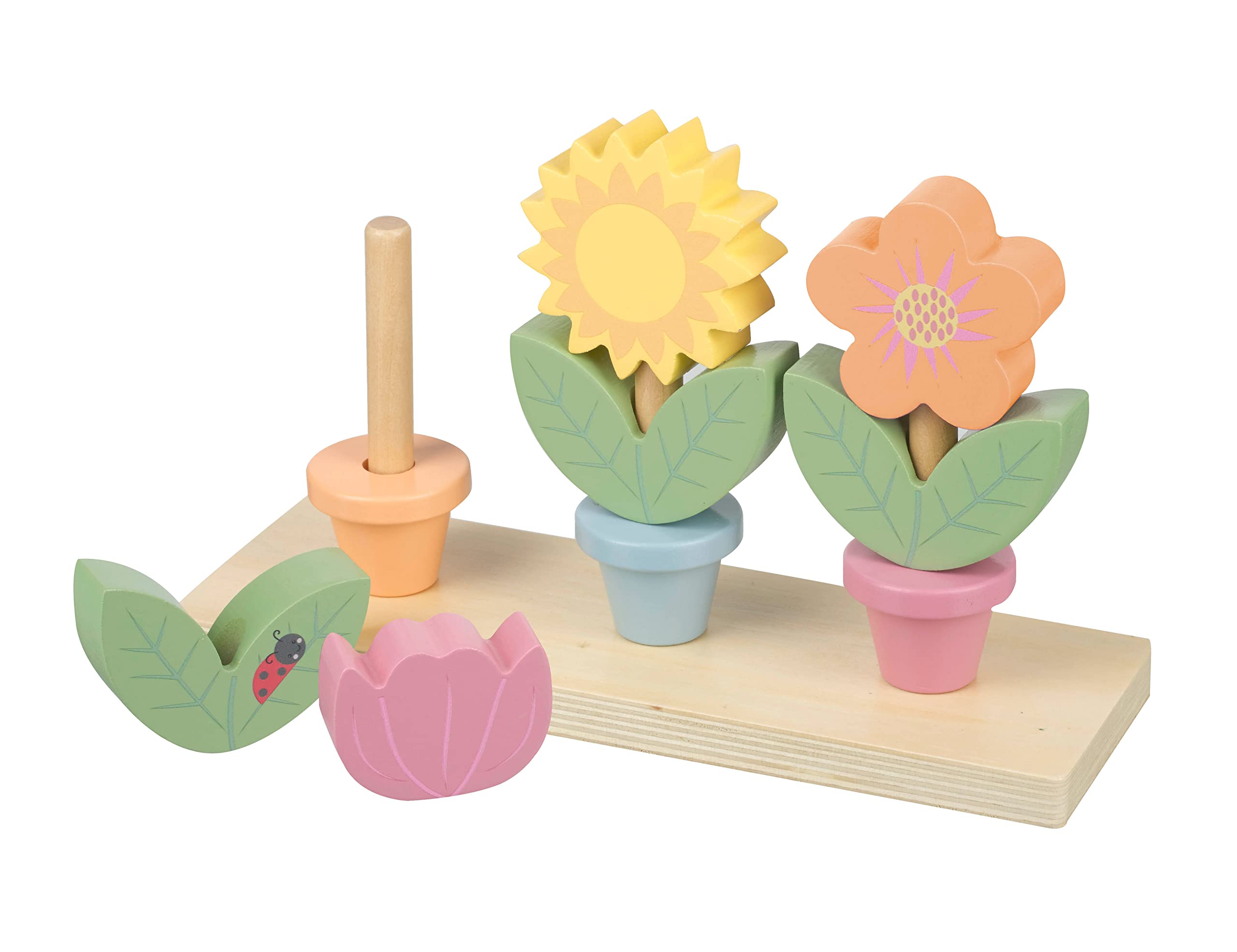 Stacking Flower Pots, Wooden Stacking Toys, Flower Garden Building Toys, Flower Toy Stacking Cups, Early & Activity Toys, Educational Toys 1 Year Old, Toddler by Orange Tree Toys (Spring Garden)