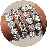 shopbyskyler 4PCS Gold Bracelets for Women Silver Clustered Tennis Bracelet for Women Heart Round Diamond Cuban Bracelet Layered Link Bracelet Set Fashion Jewelry for Women Set
