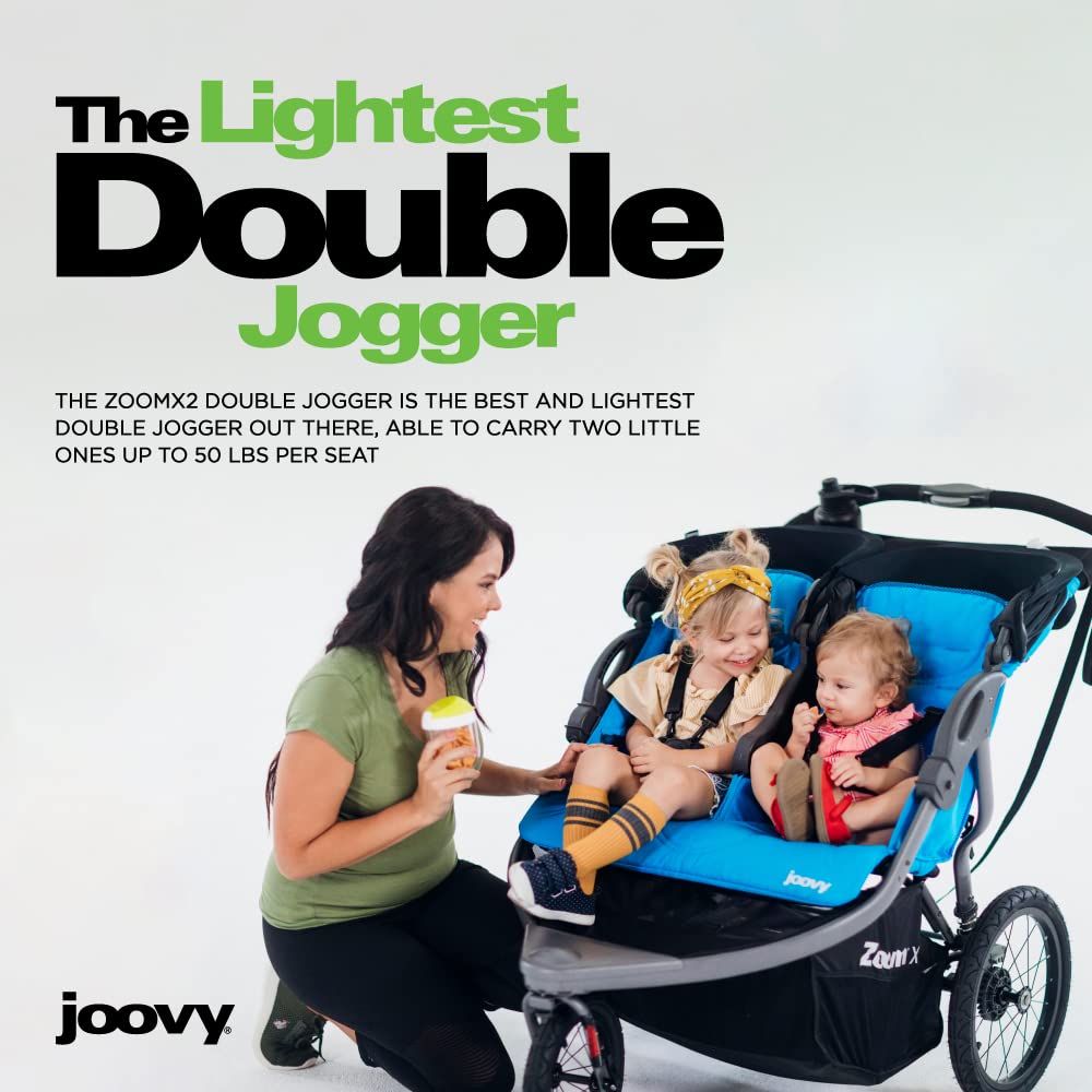 Joovy Zoom X2 Lightweight Performance Double Jogging Stroller Featuring Extra-Large Pneumatic Tires with Air Pump Included, Locking and Swiveling Front Tire, and Easy One-Handed Fold, Glacier