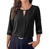 Dokotoo Womens 3/4 Sleeve Tops Dressy Blouses Crewneck Business Casual Office Shirts Clothes