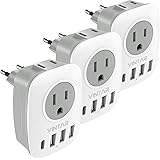 [3-Pack] European Travel Plug Adapter, VINTAR International Power Adaptor with 2 American Outlets, 1 USB C and 3 USB Ports, 6