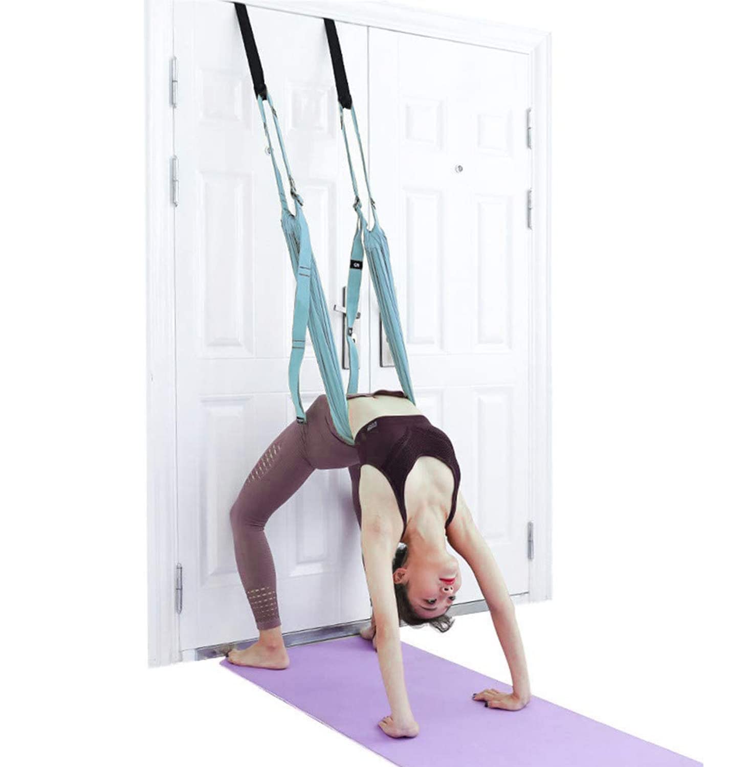 Yoga Stretching Strap, Adjustable Height Leg Stretcher Waist Back Stretch Band, Exercises Door Flexibility Tensile Trainer for Rehab Pilates Dance Splits (Blue)