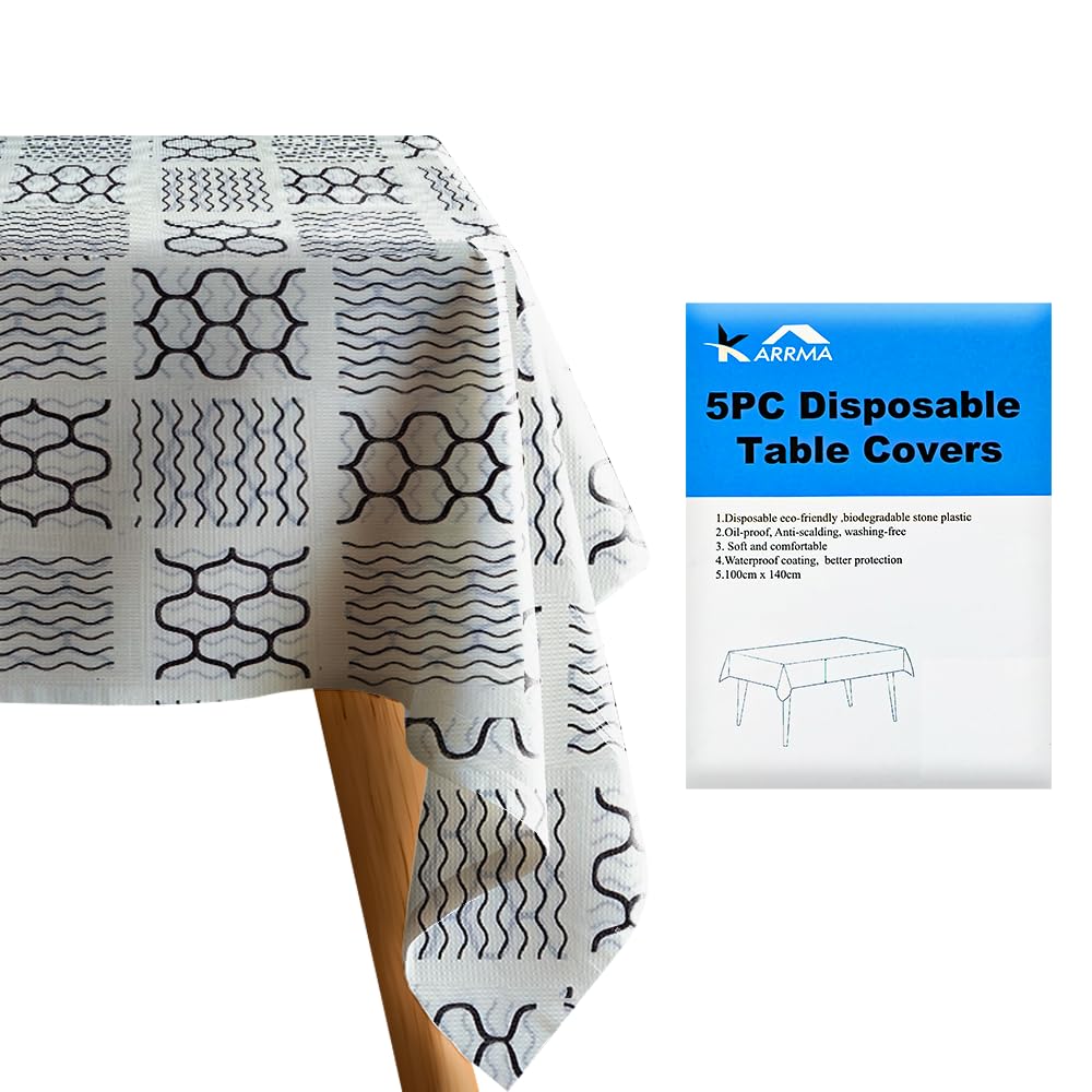 Karrma Ltd. 5 x Disposable Paper Table Cloths 100 x 140 cm – Wavy Stripes Design, Water‑Resistant Indoor & Outdoor Covers