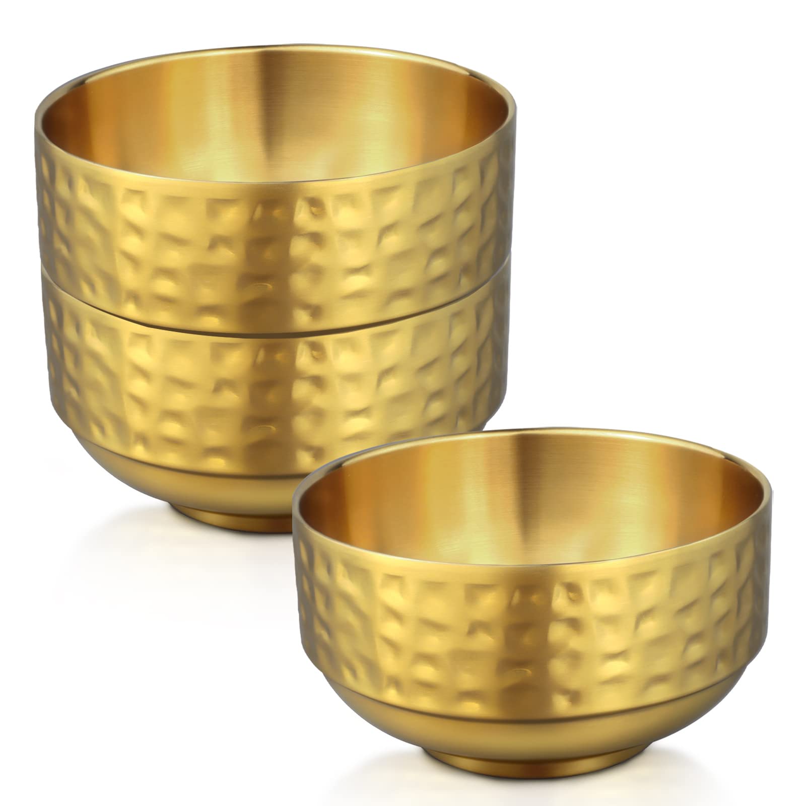 Photo 1 of 3 Pcs 4.5 In Gold 304 Stainless Steel Bowls Small, 13Oz Double Walled Soup Bowls, Thick Non Slip Appetizer Snack Bowls, Small Metal Serving Bowls for Sauces, Rice, Noodles, Ice Cream, Oat (3 pcs)